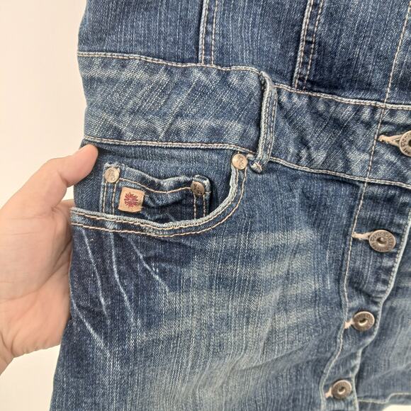 Y2K Paris Blues Micro Mini Denim Dress Button Skirt Womens LG Preppy Western - Picture 3 of 12